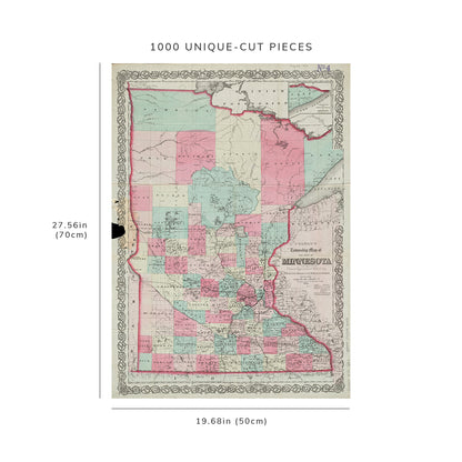 1000 Piece Jigsaw Puzzle: 1870 Map Minnesota Colton's township of the state of Minnesota