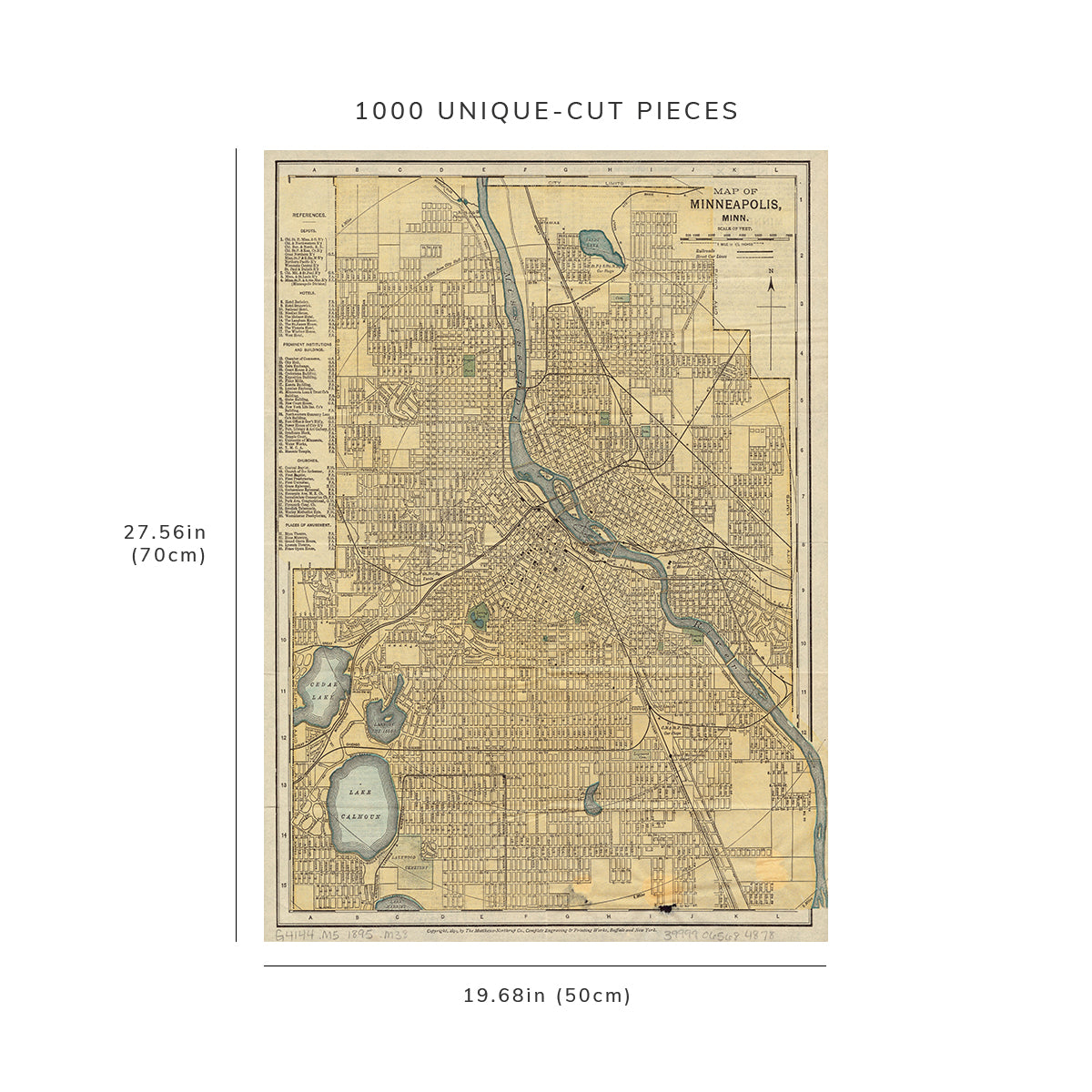 1000 Piece Jigsaw Puzzle: 1895 Map Minnesota | Hennepin | Minneapolis of Minneapolis