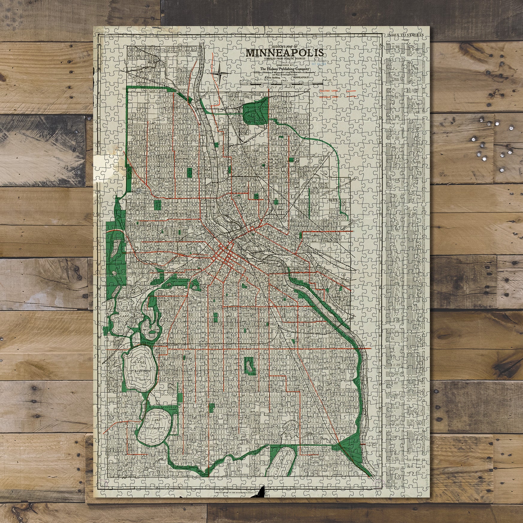 1000 Piece Jigsaw Puzzle ca. 1921 Map | Hudson's map of Minneapolis Includes indx