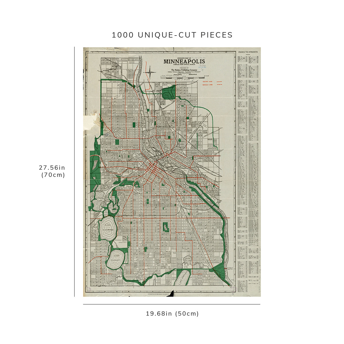 1000 Piece Jigsaw Puzzle: ca. 1921 Map | Hudson's map of Minneapolis Includes indx
