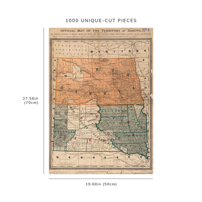 1000 Piece Jigsaw Puzzle: 1886 Map North Dakota | South Dakota Official of the territory