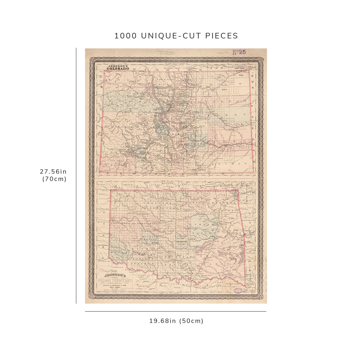 1000 Piece Jigsaw Puzzle: 1880 Map Colorado | Oklahoma Johnson's Colorado