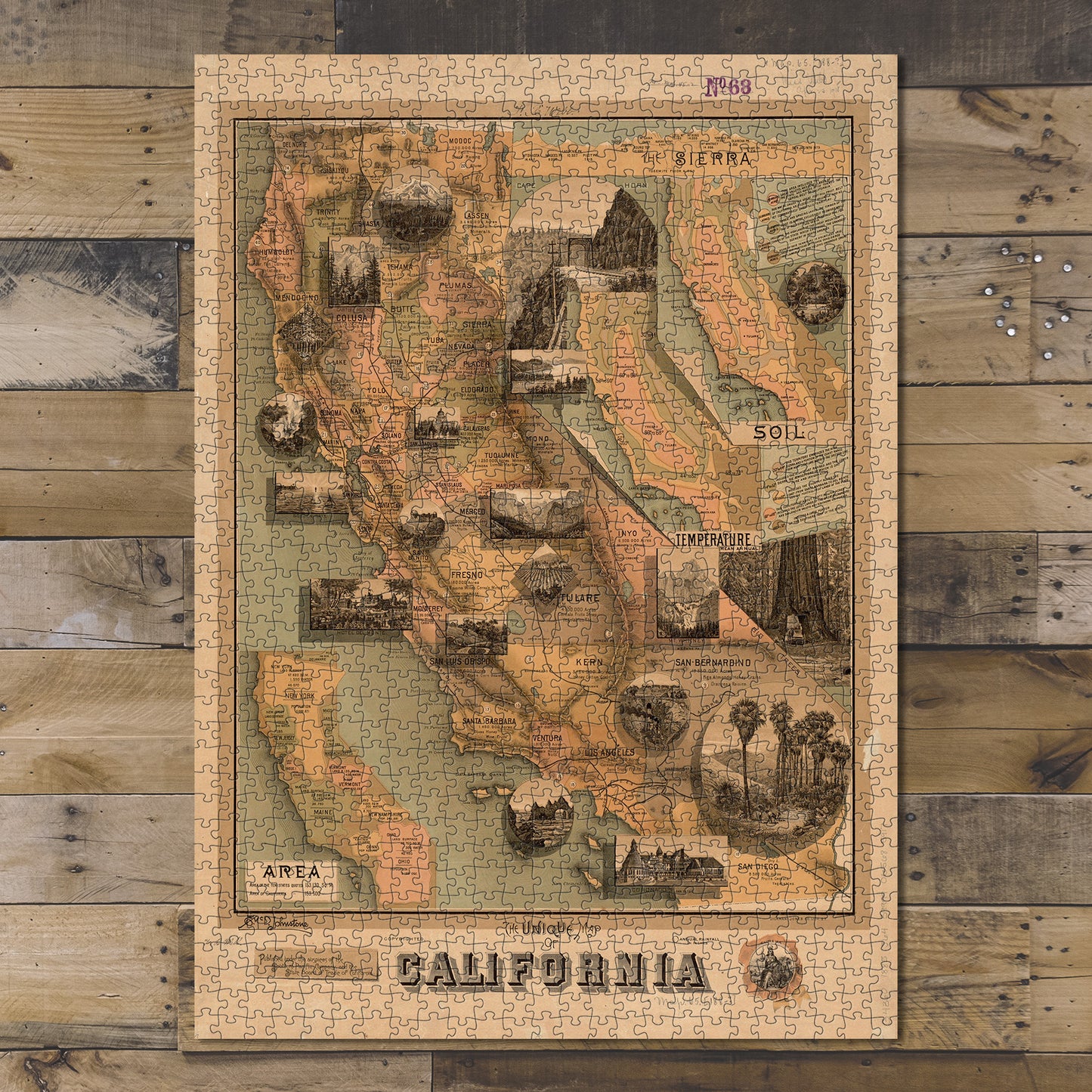 1000 piece puzzle 1885 Map of California Jigsaw Puzzle Game for Adults Family Entertainment