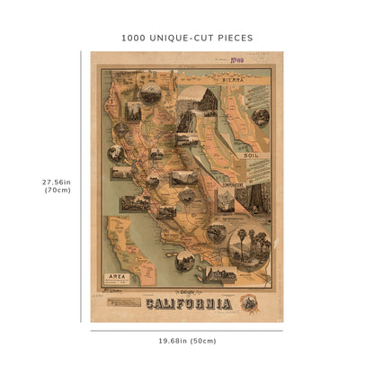1000 Piece Jigsaw Puzzle: 1885 Map California The unique of California Relief shown