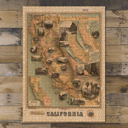 1000 Piece Jigsaw Puzzle 1885 Map California The unique of California Relief shown