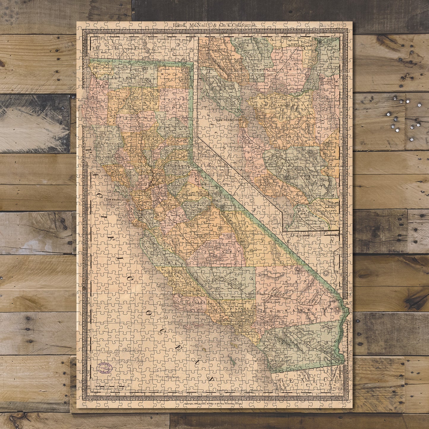 1000 Piece Jigsaw Puzzle 1886 Map | Rand, McNally & Co.'s California Relief shown