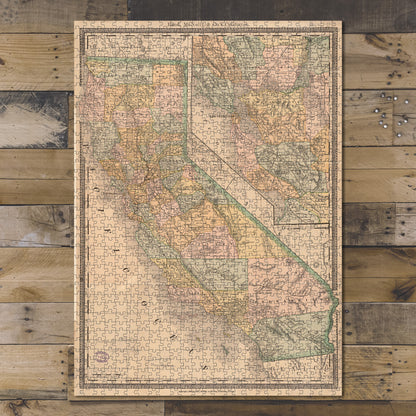 1000 Piece Jigsaw Puzzle 1886 Map | Rand, McNally & Co.'s California Relief shown