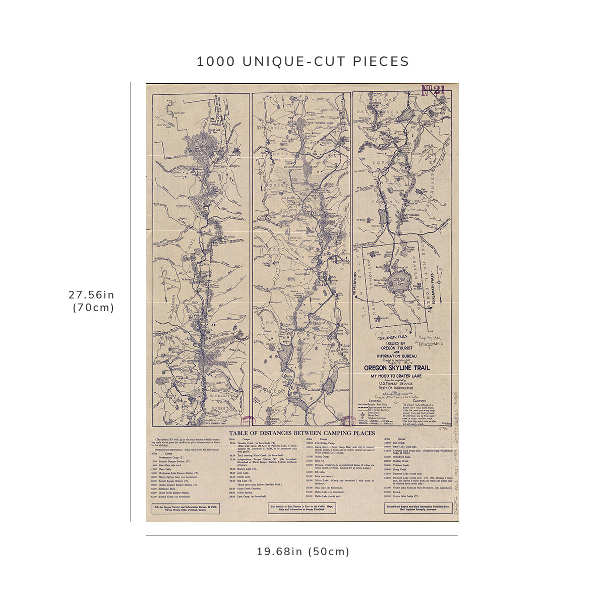 1000 Piece Jigsaw Puzzle: 1921 Map Oregon | Skyline Trail Oregon Skyline Trail Mt. Hood