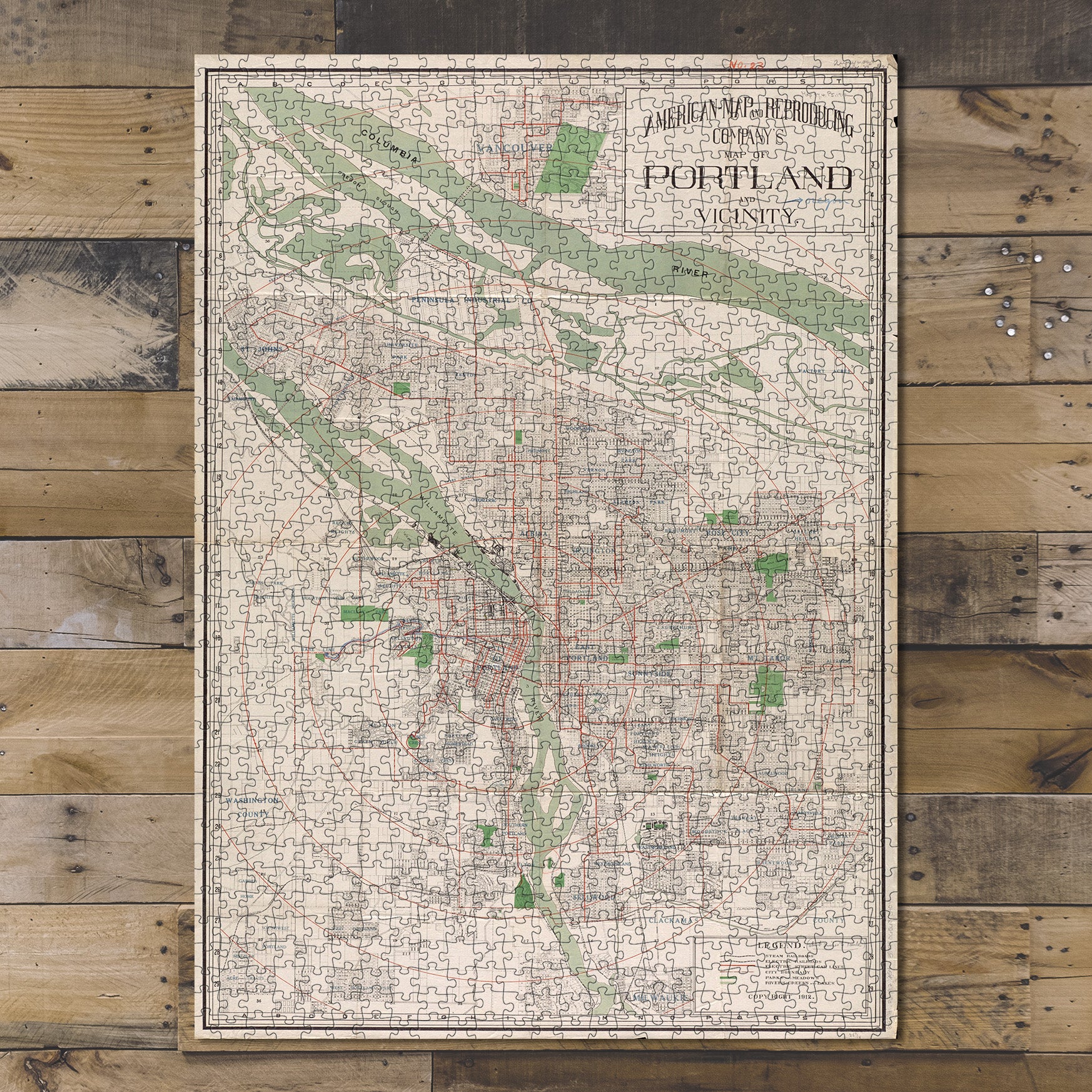 1000 Piece Jigsaw Puzzle 1912 Map Oregon | Multnomah | Vancouver USA