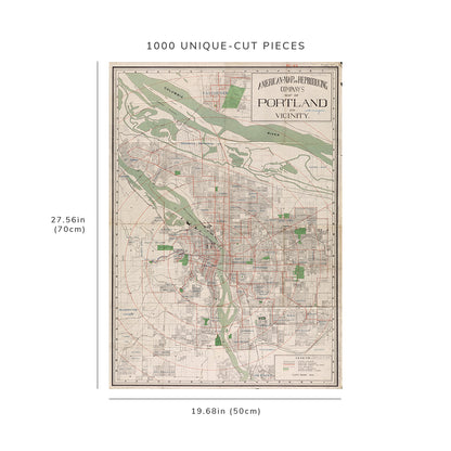 1000 Piece Jigsaw Puzzle: 1912 Map Oregon | Multnomah | Vancouver USA