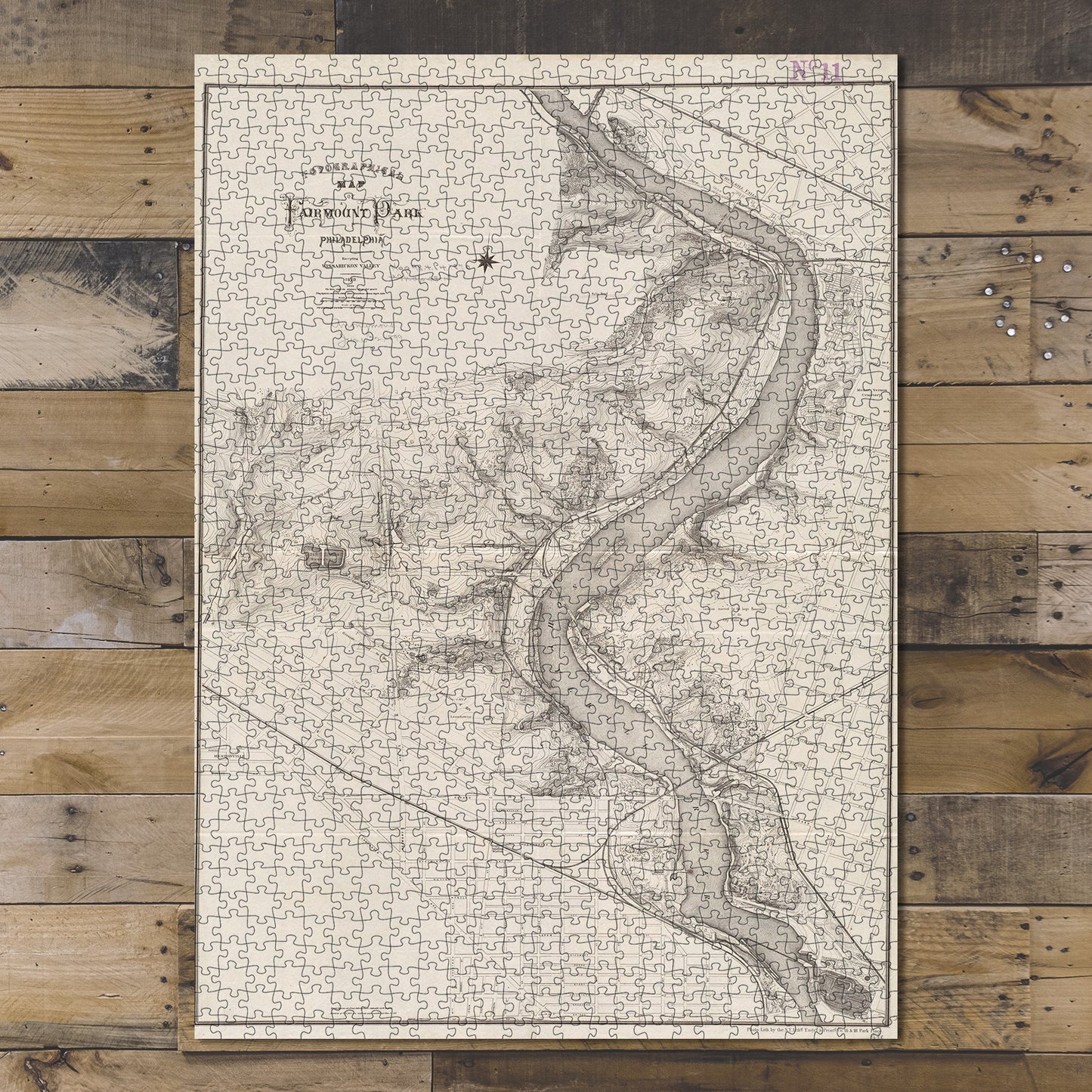 1000 Piece Jigsaw Puzzle 1870 Map | Topographical map of Fairmount Park, Philadelphia