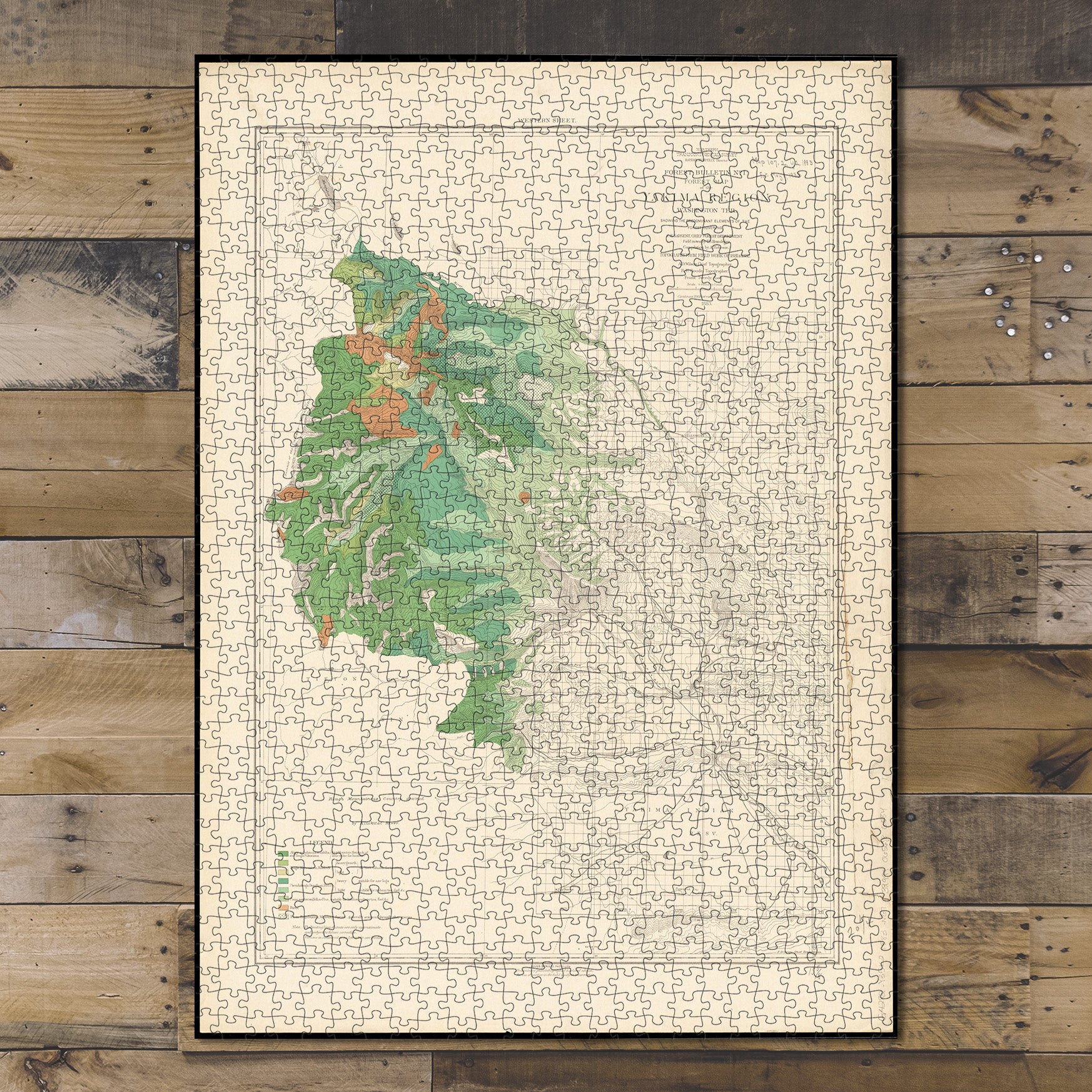 1000 Piece Jigsaw Puzzle 1883 Map Washington | Yakima (river) | Forest of the Yakima Re