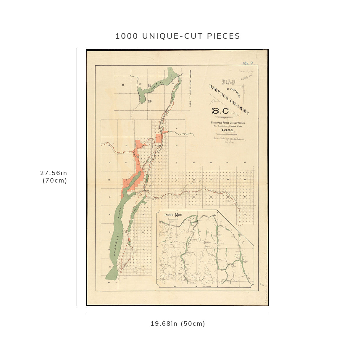 1000 Piece Jigsaw Puzzle: 1891 Map Okanagan | Regional District of North Okanagan | Okan