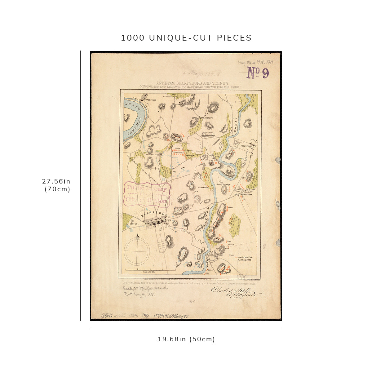 1000 Piece Jigsaw Puzzle: 1864 Map Maryland | Washington | Sharpsburg Antietam vicinity