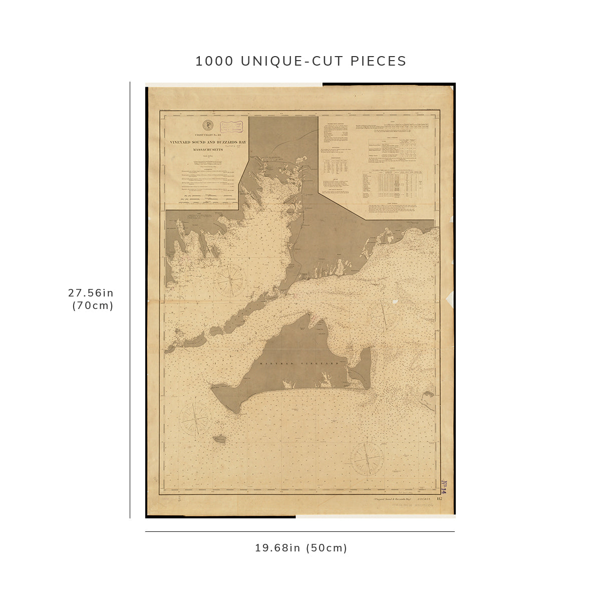 1000 Piece Jigsaw Puzzle: 1895 Map | Vineyard Sound Buzzards Bay MA | Coast Chart Map