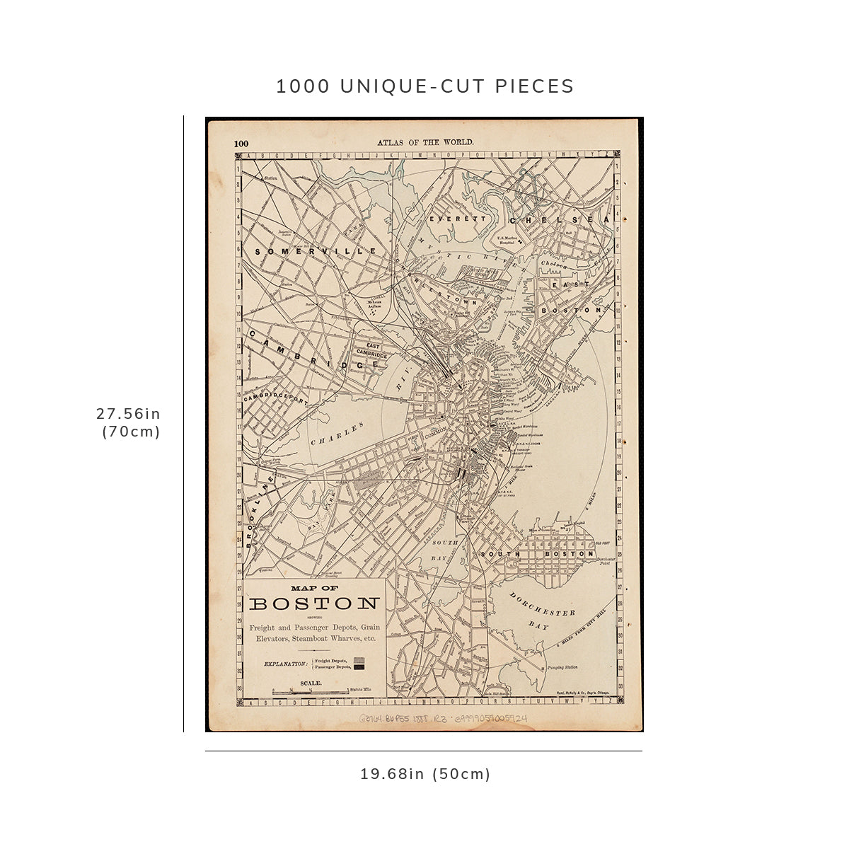 1000 Piece Jigsaw Puzzle: 1888 Map of Boston | Freight and passenger deports