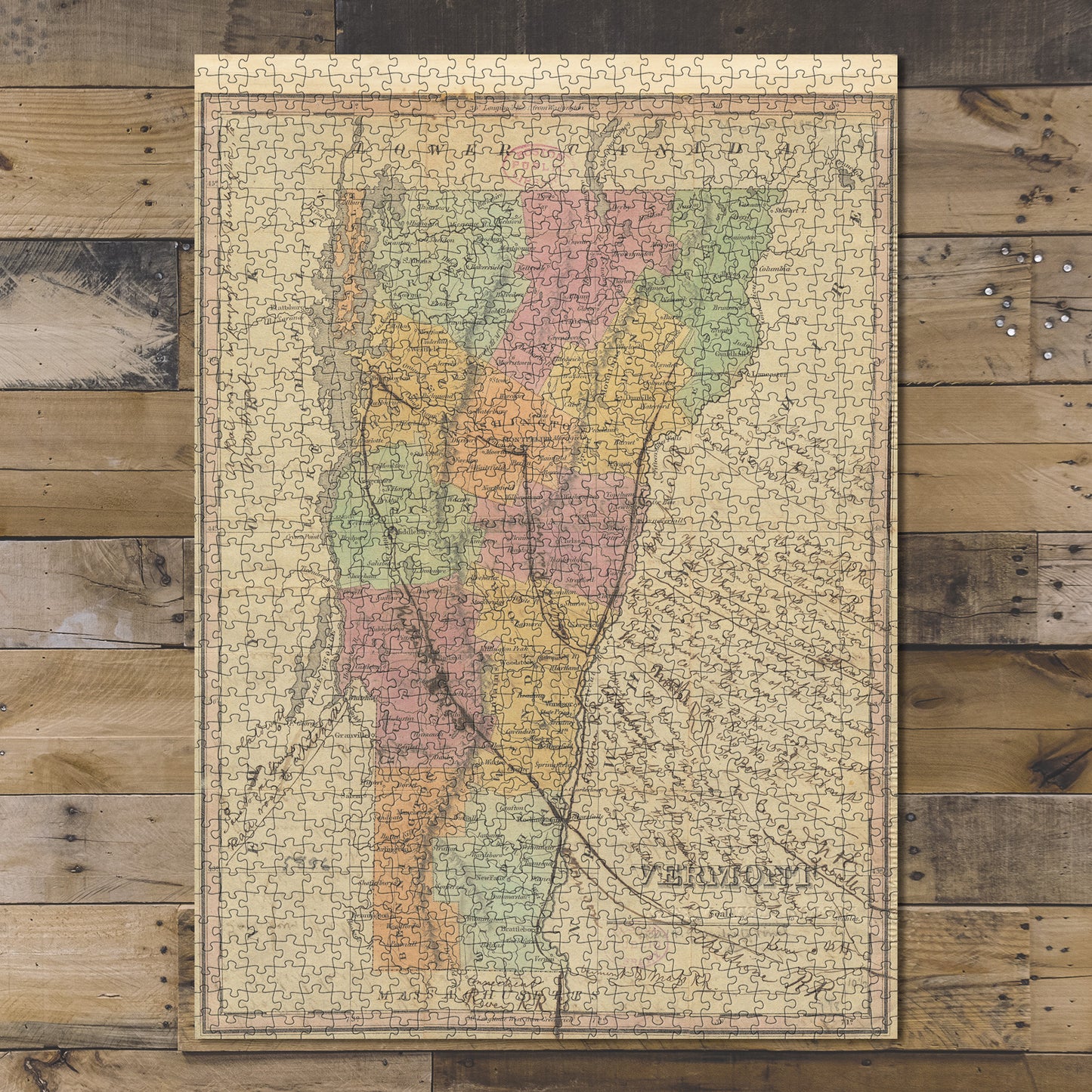 1000 Piece Jigsaw Puzzle 1824–1834 Map of Vermont Relief shown pictorially