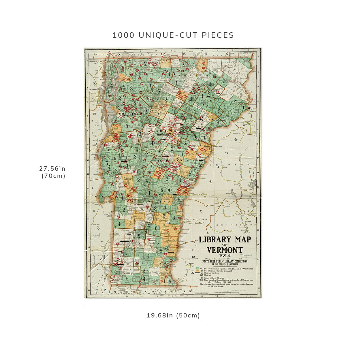 1000 Piece Jigsaw Puzzle: 1914 Map of Vermont Library of Vermont