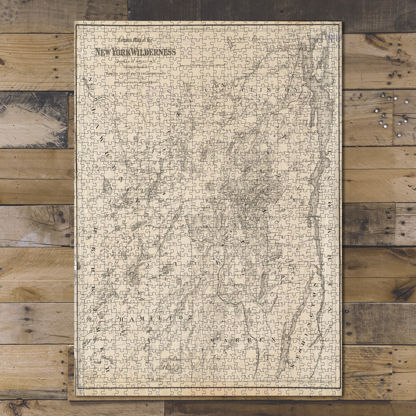 1000 Piece Jigsaw Puzzle 1869 Map New York | Adirondack Mountains | Colton's Map