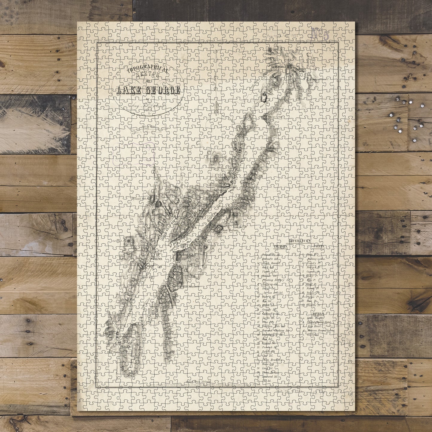 1000 Piece Jigsaw Puzzle 1855 Map New York | George, Lake | Topographical sketch