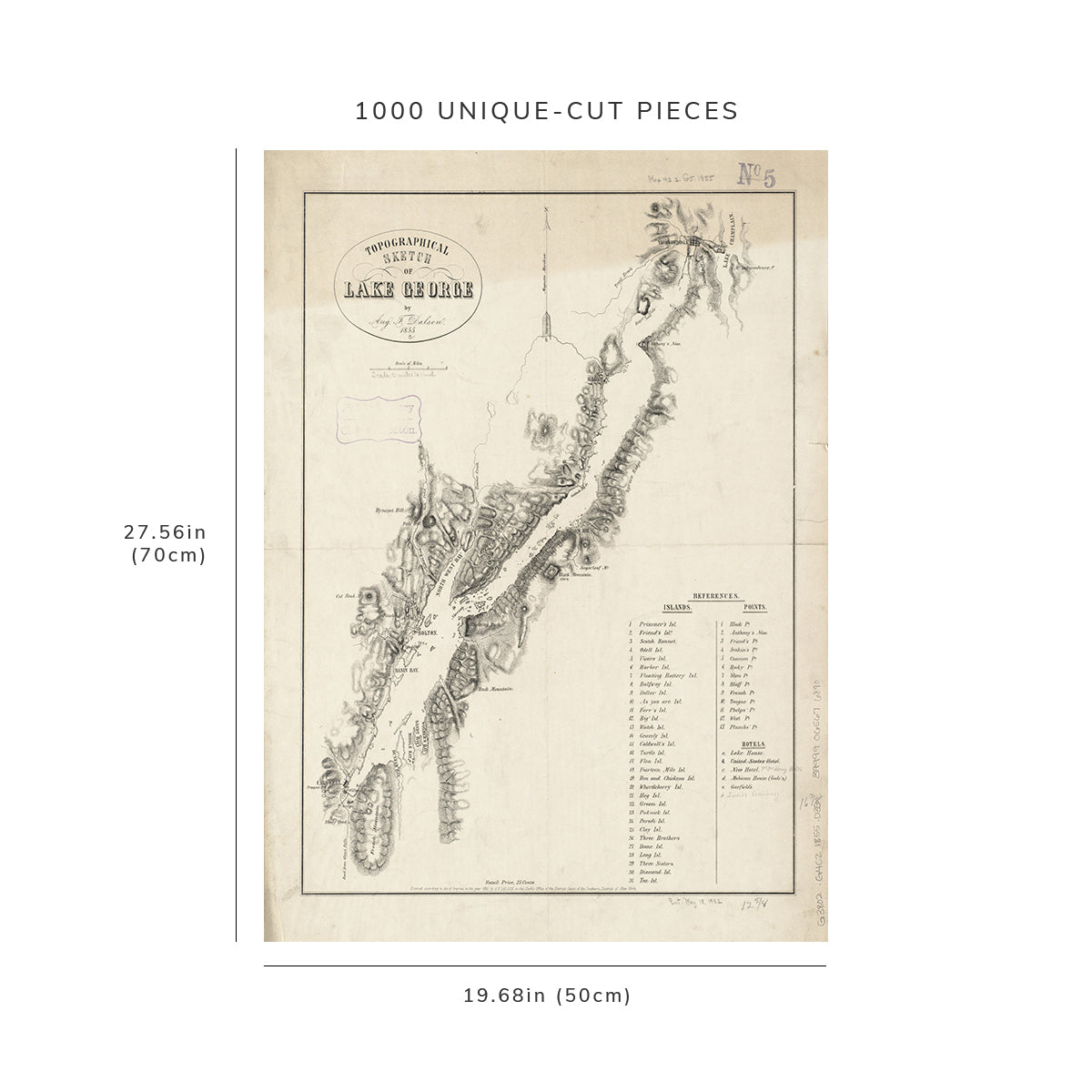 1000 Piece Jigsaw Puzzle: 1855 Map New York | George, Lake | Topographical sketch