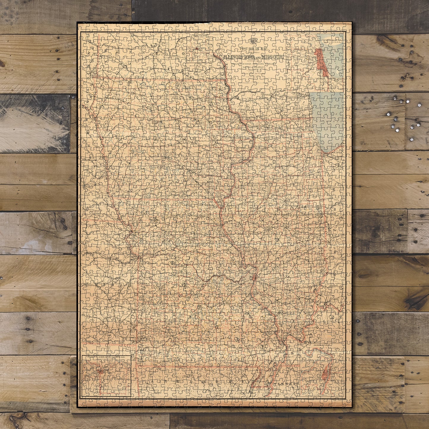 1000 Piece Jigsaw Puzzle 1891 Map Illinois | Missouri | Iowa Post route