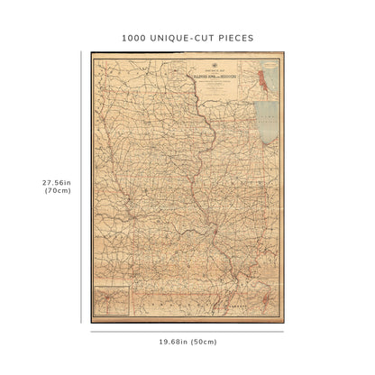 1000 Piece Jigsaw Puzzle: 1891 Map Illinois | Missouri | Iowa Post route
