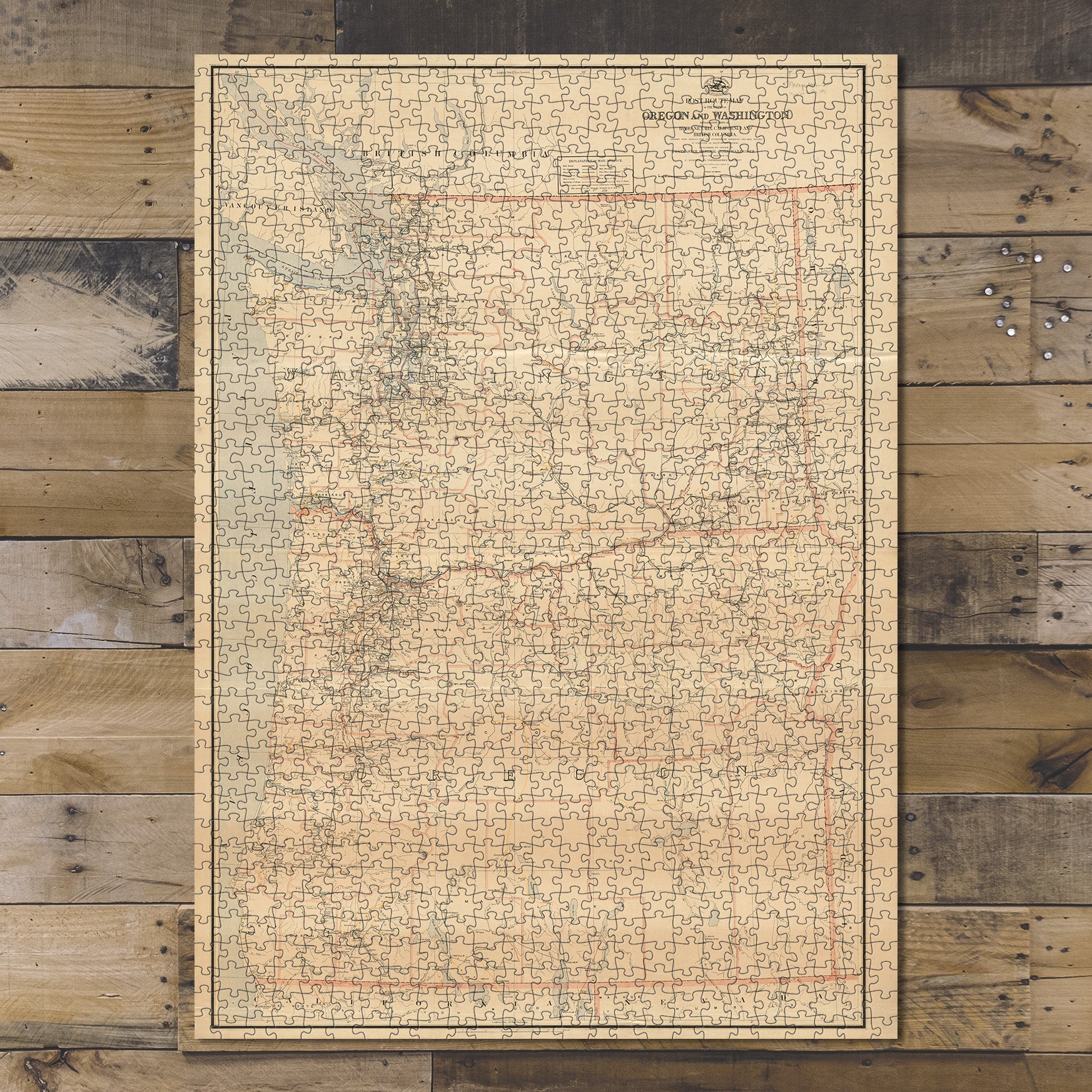 1000 Piece Jigsaw Puzzle 1891 Map Oregon and Washington Post routes