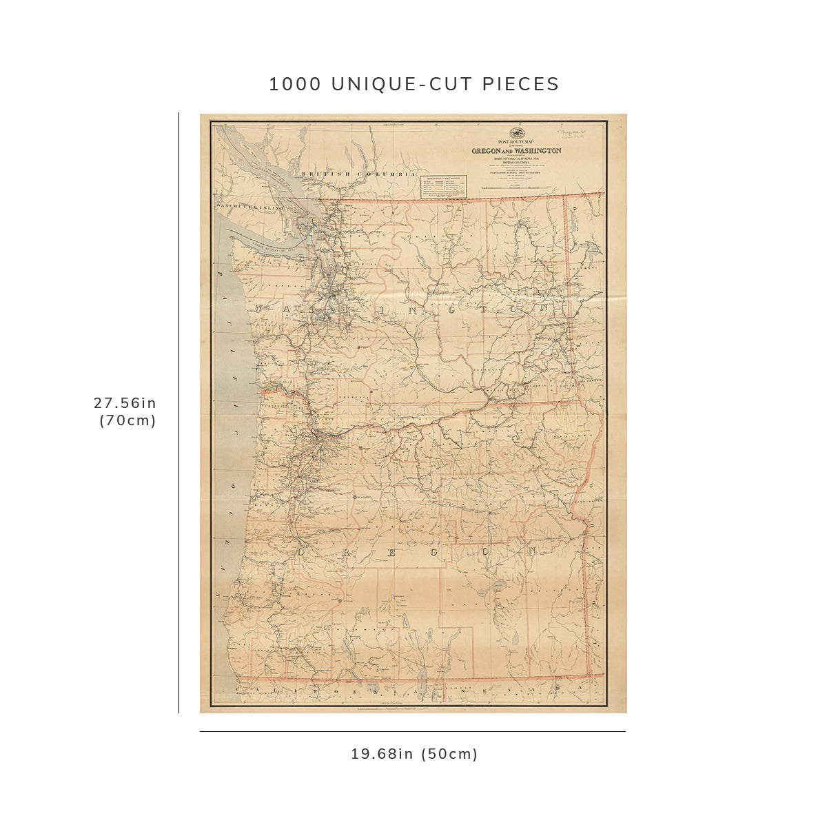 1000 Piece Jigsaw Puzzle: 1891 Map Oregon and Washington Post routes