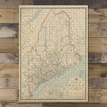 1000 Piece Jigsaw Puzzle 1888 Map of the State of Maine Post route
