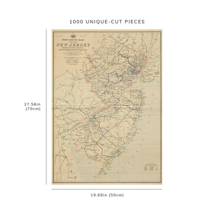 1000 Piece Jigsaw Puzzle: 1895 Map New Jersey Post route of the State of New Jersey