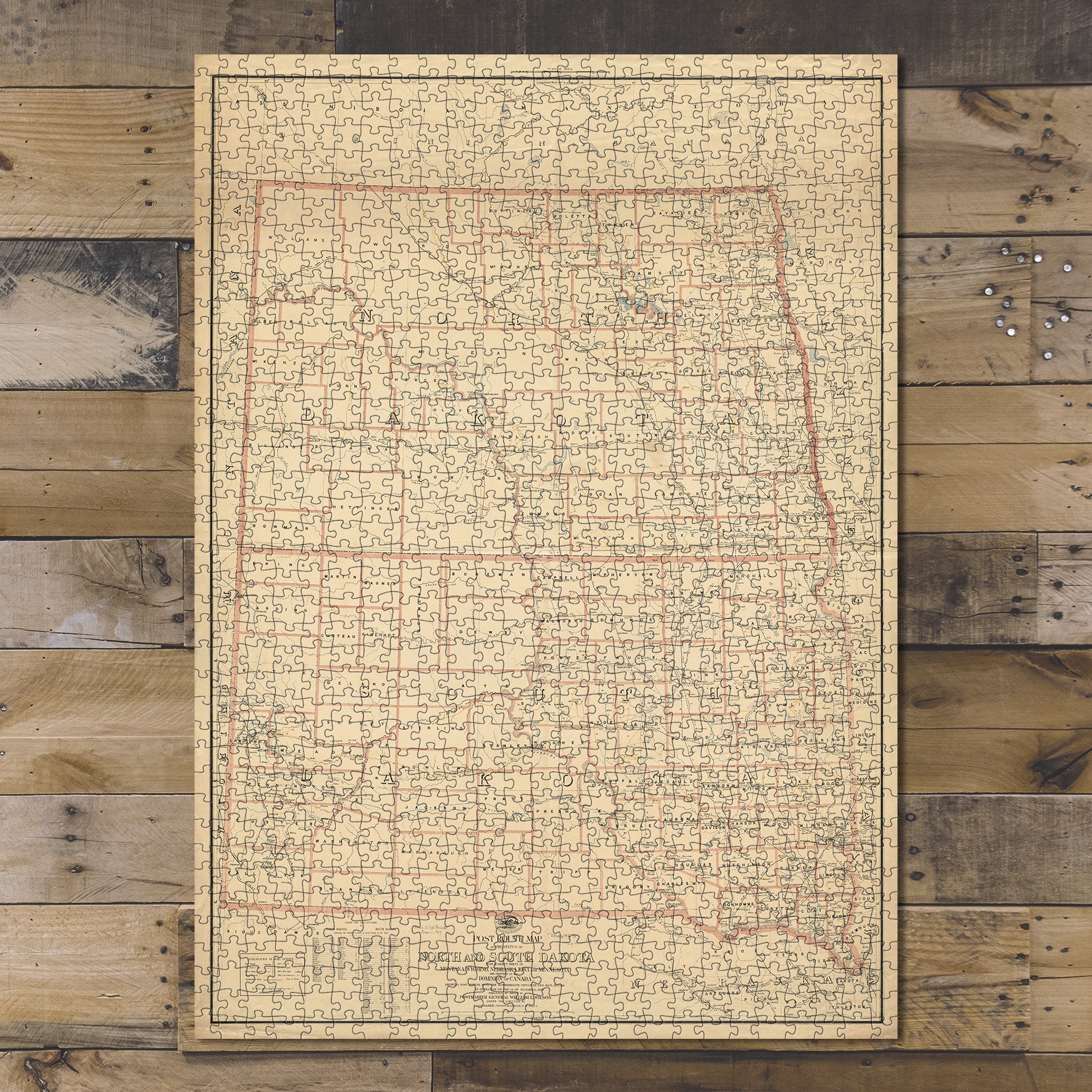1000 Piece Jigsaw Puzzle 1895 Map North Dakota & South Dakota Post routes