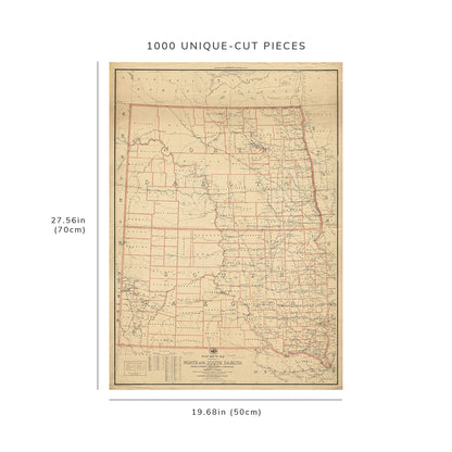 1000 Piece Jigsaw Puzzle: 1895 Map North Dakota & South Dakota Post routes