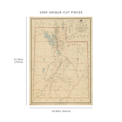 1000 Piece Jigsaw Puzzle: 1895 Map Utah, Nevada, Idaho Post routes
