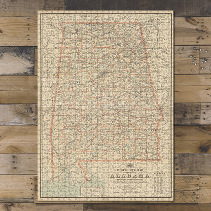 1000 Piece Jigsaw Puzzle 1897 Map Post route of the State of Alabama post offices