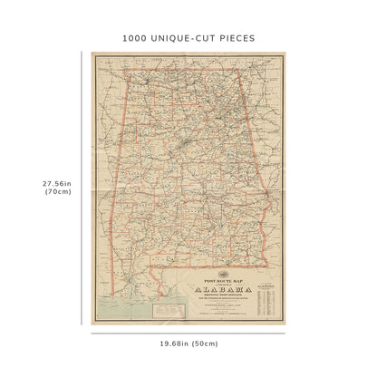 1000 Piece Jigsaw Puzzle: 1897 Map Post route of the State of Alabama post offices