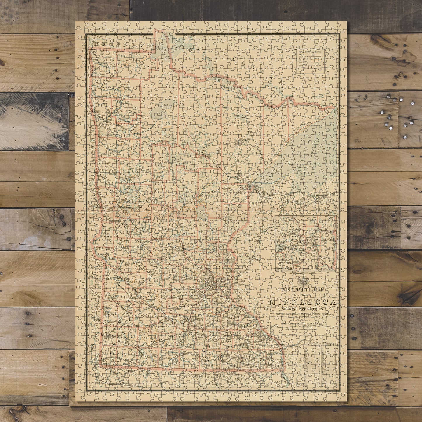 1000 Piece Jigsaw Puzzle 1897 Map Minnesota | Post route of the state of Minnesota 