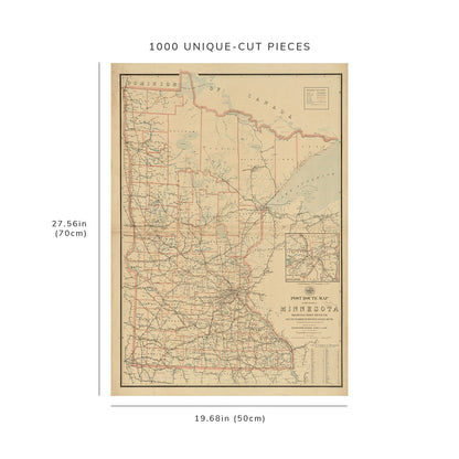 1000 Piece Jigsaw Puzzle: 1897 Map Minnesota | Post route of the state of Minnesota