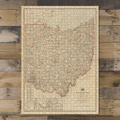 1000 Piece Jigsaw Puzzle 1897 Map Post route of the state of Ohio showing post offices