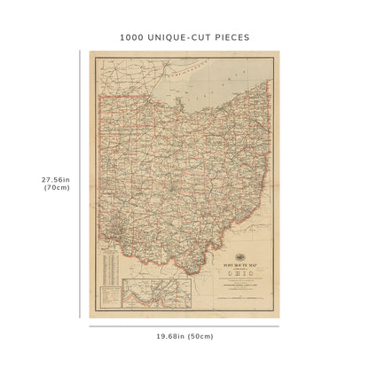 1000 Piece Jigsaw Puzzle: 1897 Map Post route of the state of Ohio showing post offices