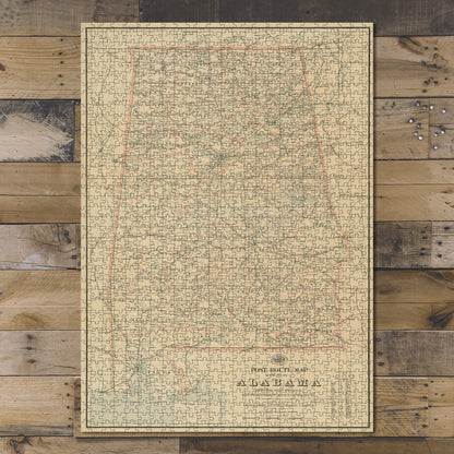 1000 Piece Jigsaw Puzzle 1903 Map Post route of the state of Alabama showing