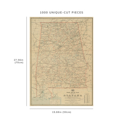 1000 Piece Jigsaw Puzzle: 1903 Map Post route of the state of Alabama showing