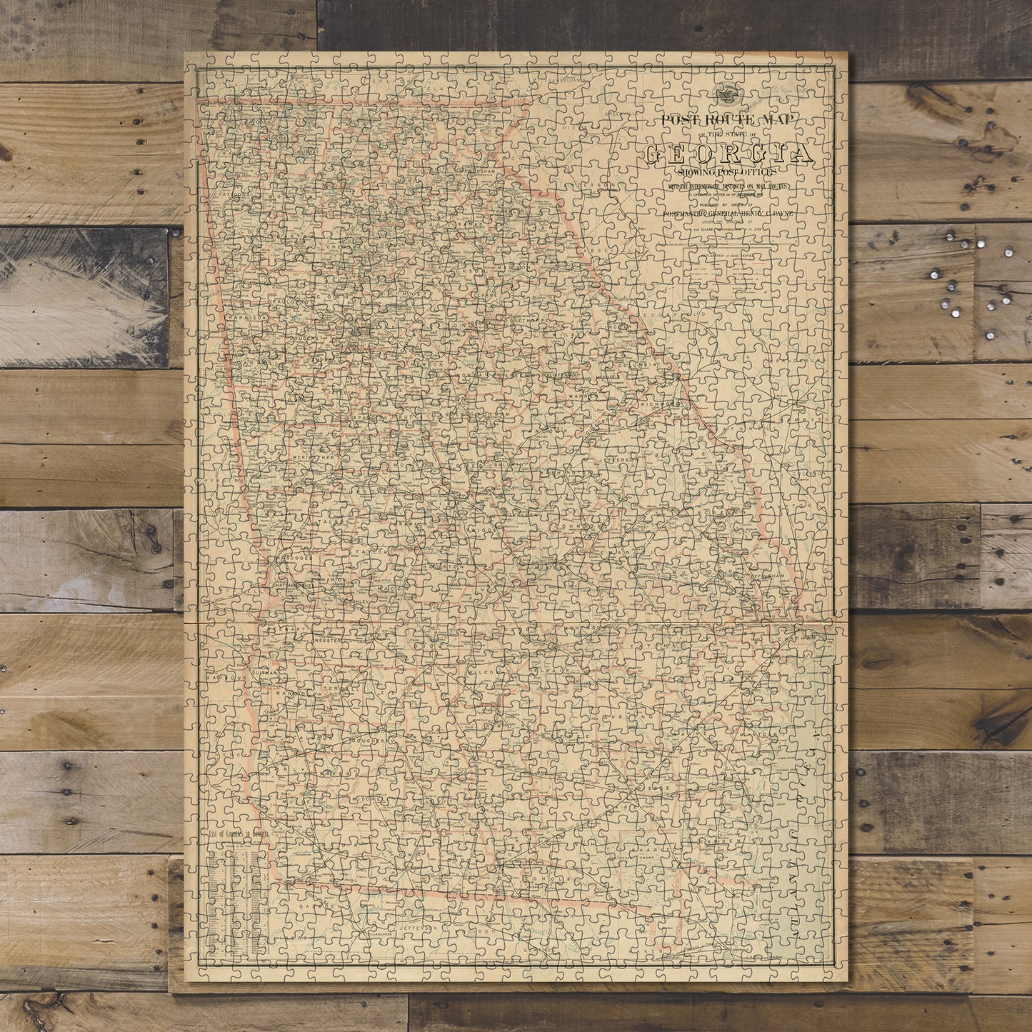 1000 Piece Jigsaw Puzzle 1903 Map Georgia Post route of the state of Georgia 