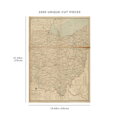 1000 Piece Jigsaw Puzzle: 1903 Map Ohio Post route of the state of Ohio