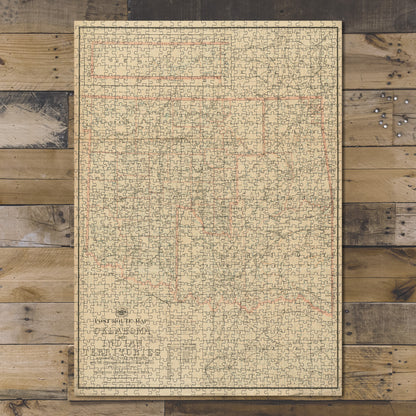 1000 Piece Jigsaw Puzzle 1903 Map | Post route of Oklahoma and Indian territories
