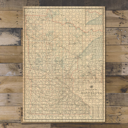 1000 Piece Jigsaw Puzzle 1903 Map Minnesota Post route of the state of Minnesota