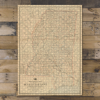 1000 Piece Jigsaw Puzzle 1903 Map Mississippi Post route of the state of Mississippi 