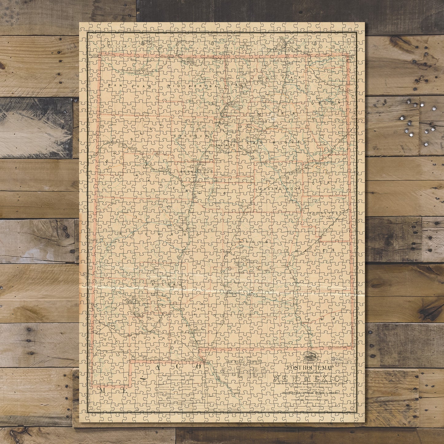1000 Piece Jigsaw Puzzle 1903 Map New Mexico Post route of the territory of New Mexico