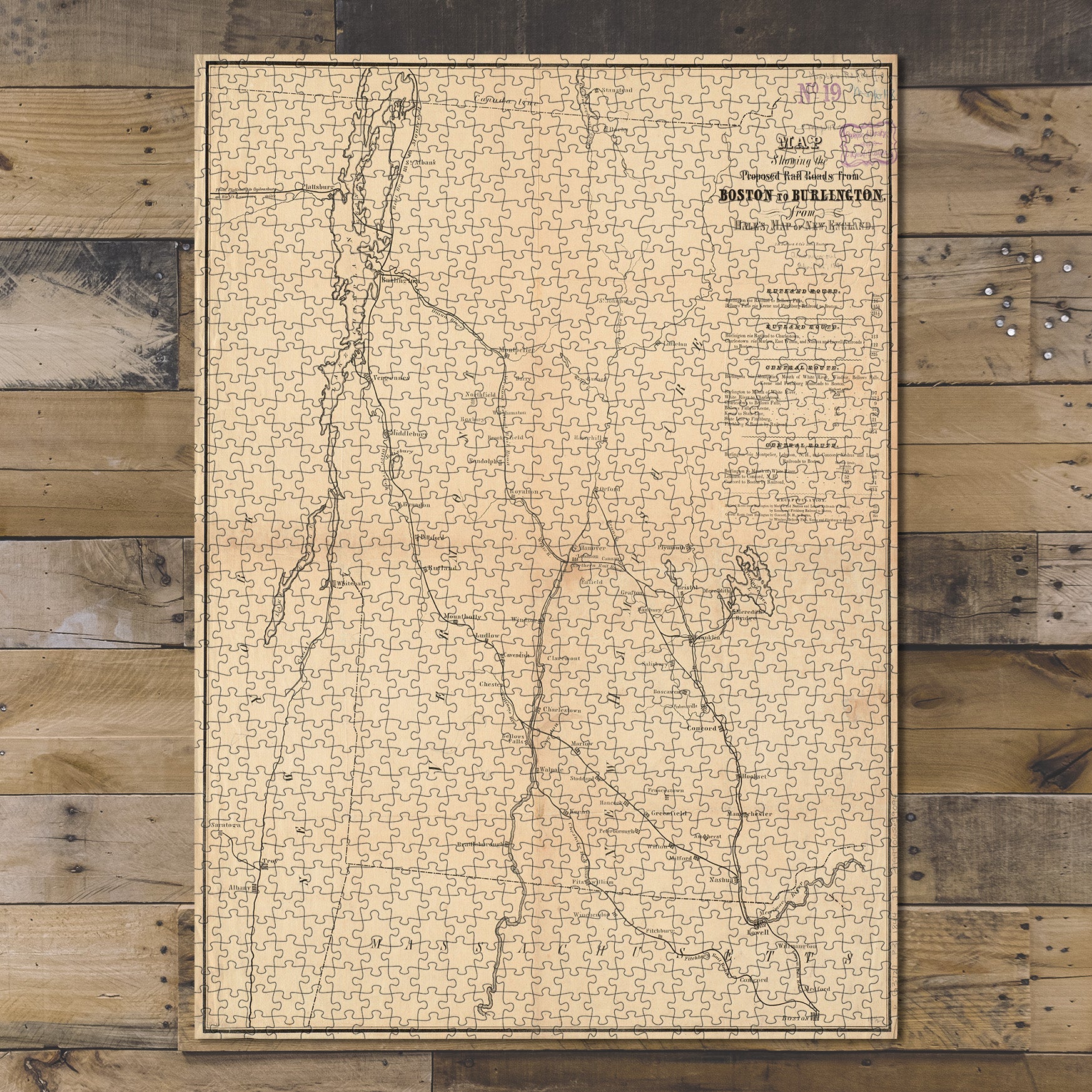 1000 Piece Jigsaw Puzzle 1844 Map | Map showing the proposed rail roads from Boston 