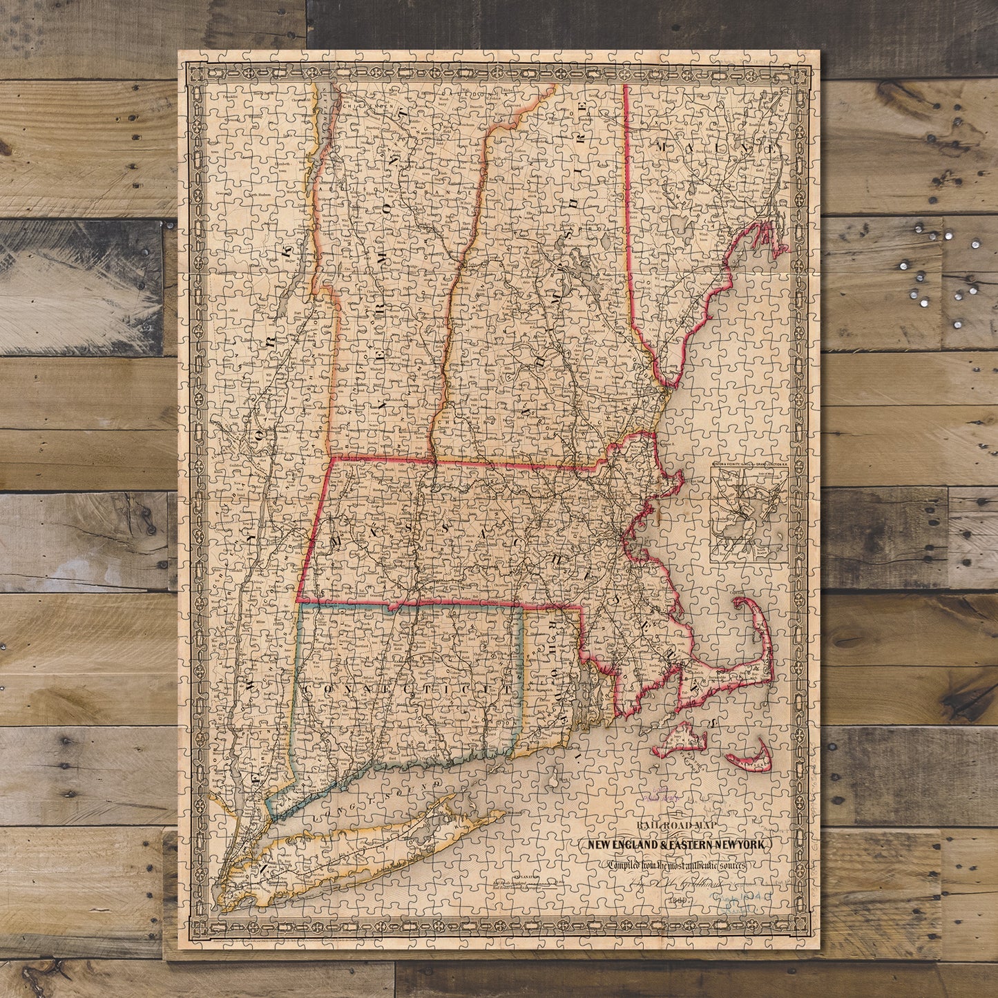 1000 Piece Jigsaw Puzzle 1849 Map | Rail road map of New England & eastern New York